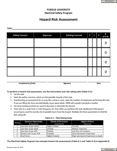 image of hazard risk assessment form